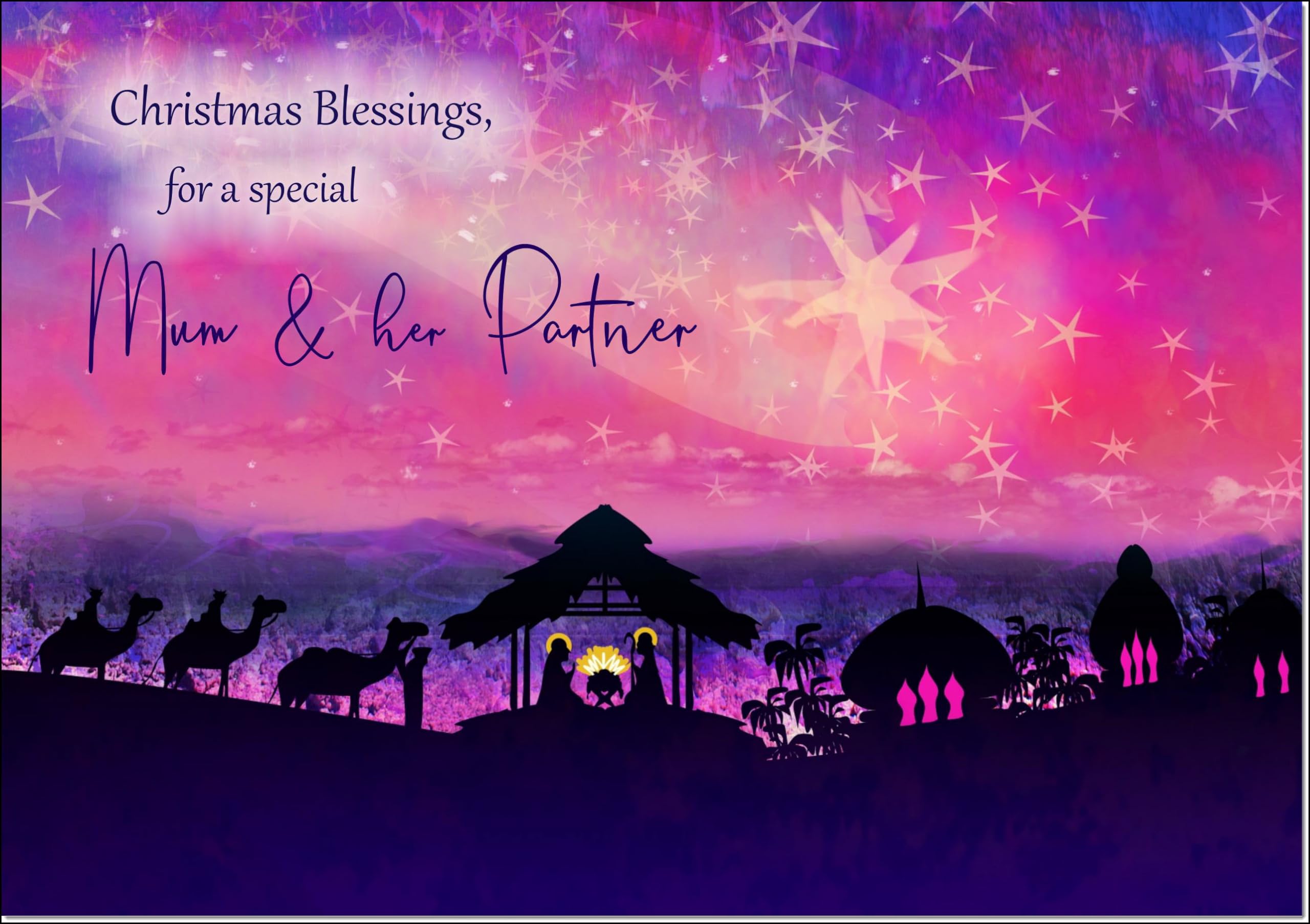 doodlecards Mum and Partner Christmas Card Nativity Scene Evening Watercolour Large A4 Size Christmas Card for Mum & Partner with Plain Envelope โ image 1