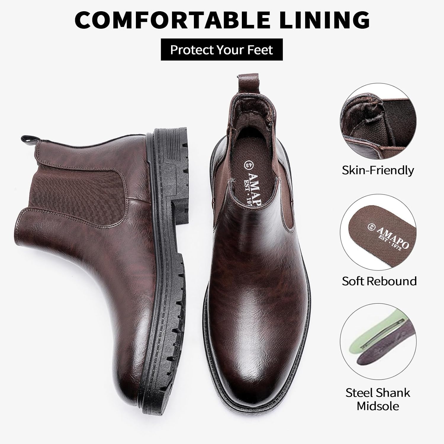 AMAPO Men Chelsea Boots Slip-on Formal Dress Boots for Men Casual Ankle Comfortable Classic Business Men Boots image 3