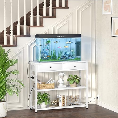 Miniatura 43 de Ecoprsio Mesa de entrada de 47 pulgadas con salidas y puertos USB, mesa consola con 3 cajones, mesa de sofá estrecha larga con estantes de Marrón