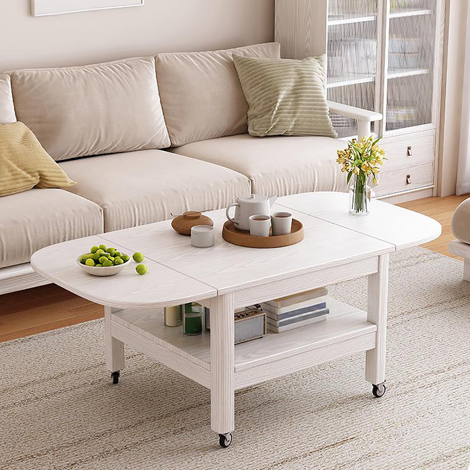 Table carrée pliante en bois massif, finition grise haut de gamme pour salon
