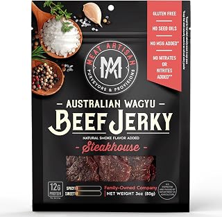 Meat Artisan Beef Jerky - Australian Wagyu Steakhouse - High Protein Snack - Gluten Free No MSG - Premium Gourmet Natural 3oz (85g)