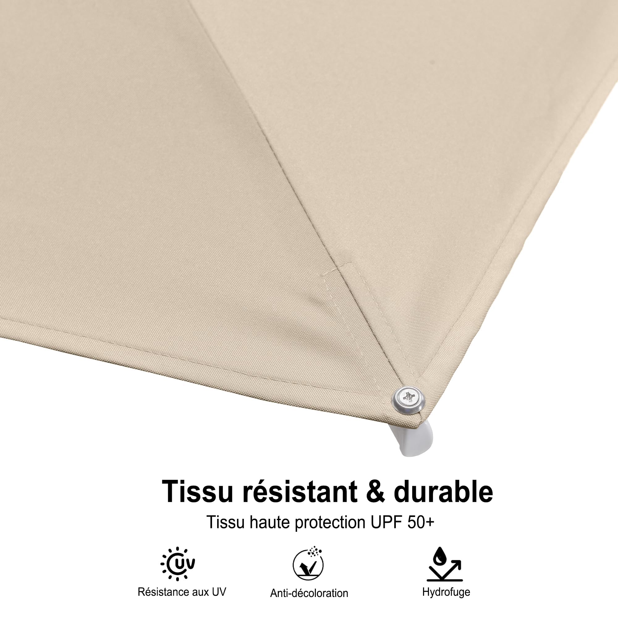 PURPLE LEAF Parasol Déporté 3 x 3 m Beige avec Mât Alu Blanc Pied Croix