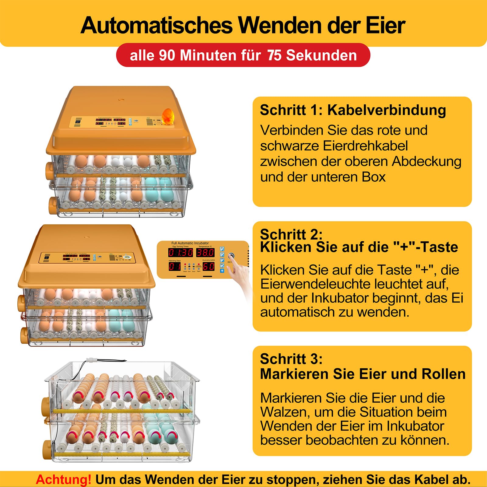 Brutautomat Vollautomatisch Brutmaschine Vollautomatisch Inkubator Hühner für 120 Eier, Brutkasten mit Automatischem Eierdrehen und Anzeige der Luftfeuchtigkeit