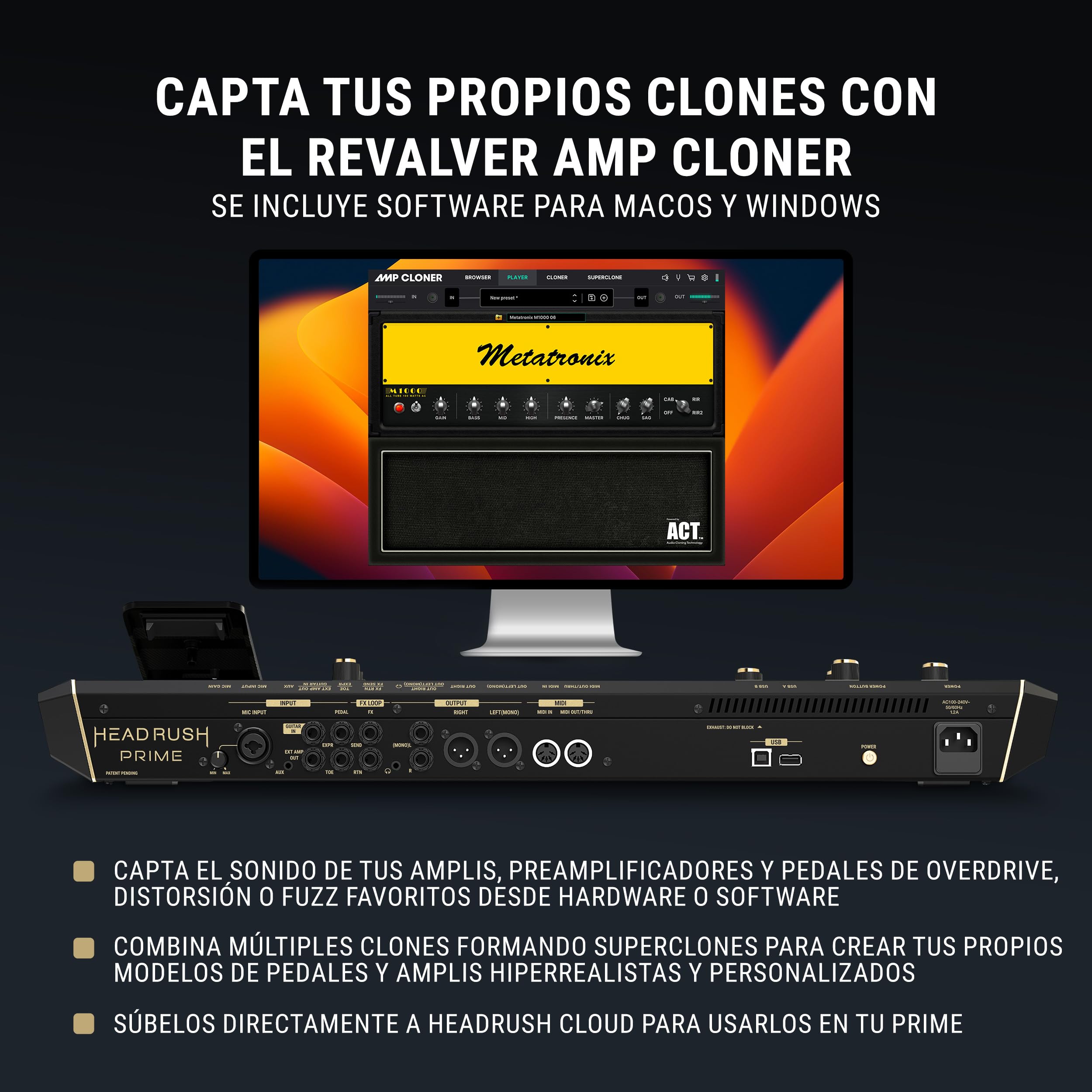 HeadRush Prime Pedal Multiefectos para Guitarra Eléctrica y Voz | Procesador Multiefectos con Clonador de Amplis, Looper, Auto-Tune, Wi-Fi, Bluetooth, Pantalla Táctil, Caja de Ritmos