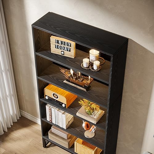 Miniatura 9 de Tribesigns Estantería Alta Negra Librero, Estanterías Grandes de 70.8" Pulgadas Organizador con Luces LED, Estantería de Biblioteca Independiente de