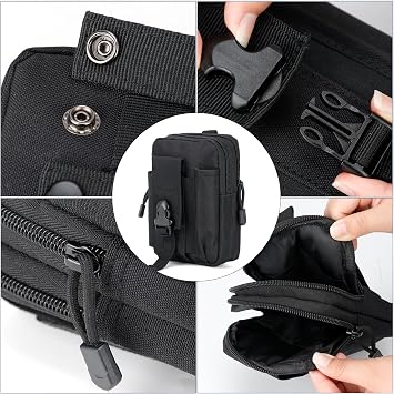 Tactical Molle Pouch Bag, EDC Waist Bag Belt Pouches, Outdoor Belt Bags Gear Tool Gadget Pocket with Cell Phone Holster -Black