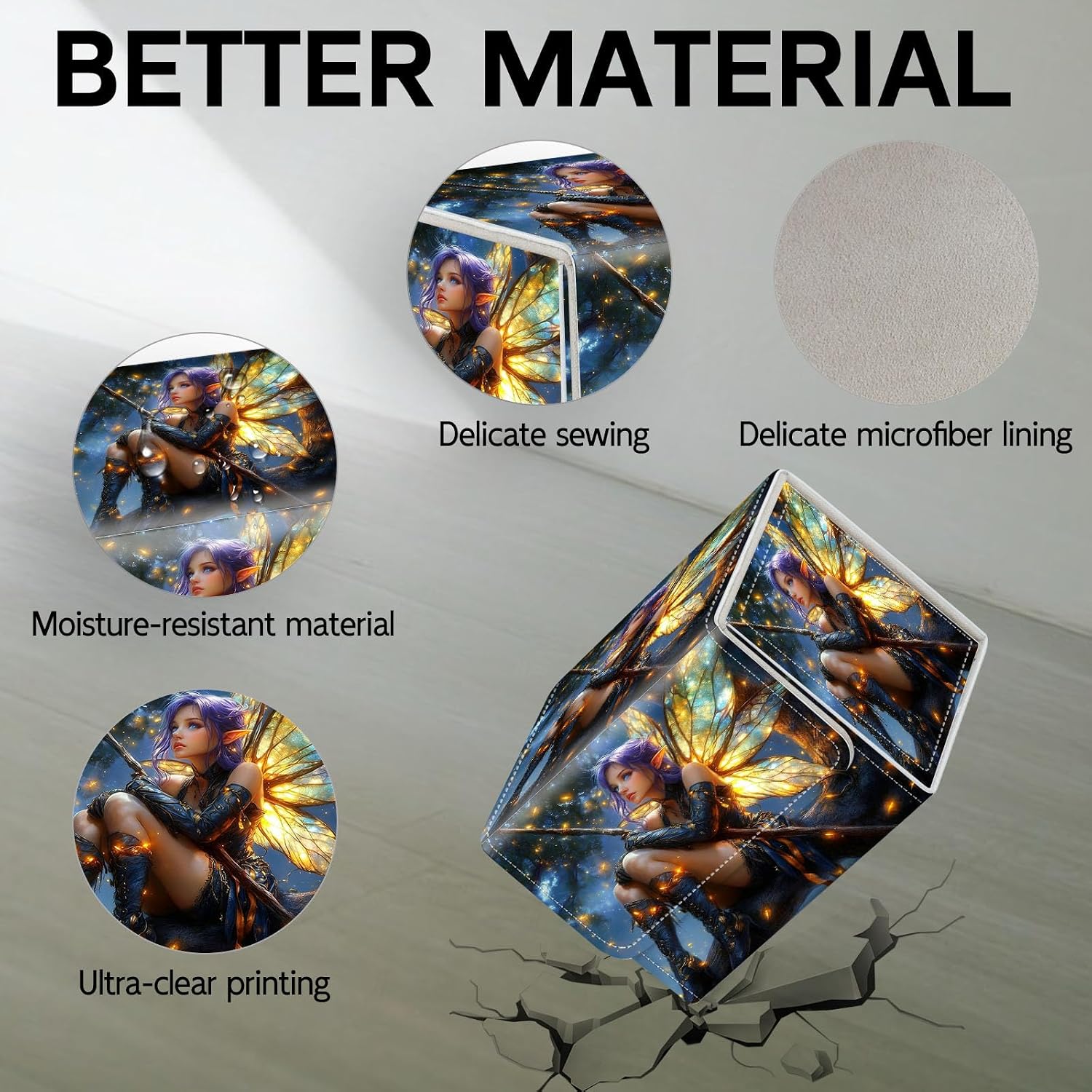 Trading Card Storage Box, Holds 100+ for MTG Cards, Premium PU Leather with Magnetic Closure, Fairy With Luminous Wings Durable Deck Box for Magic the Gathering, Trading Card Games