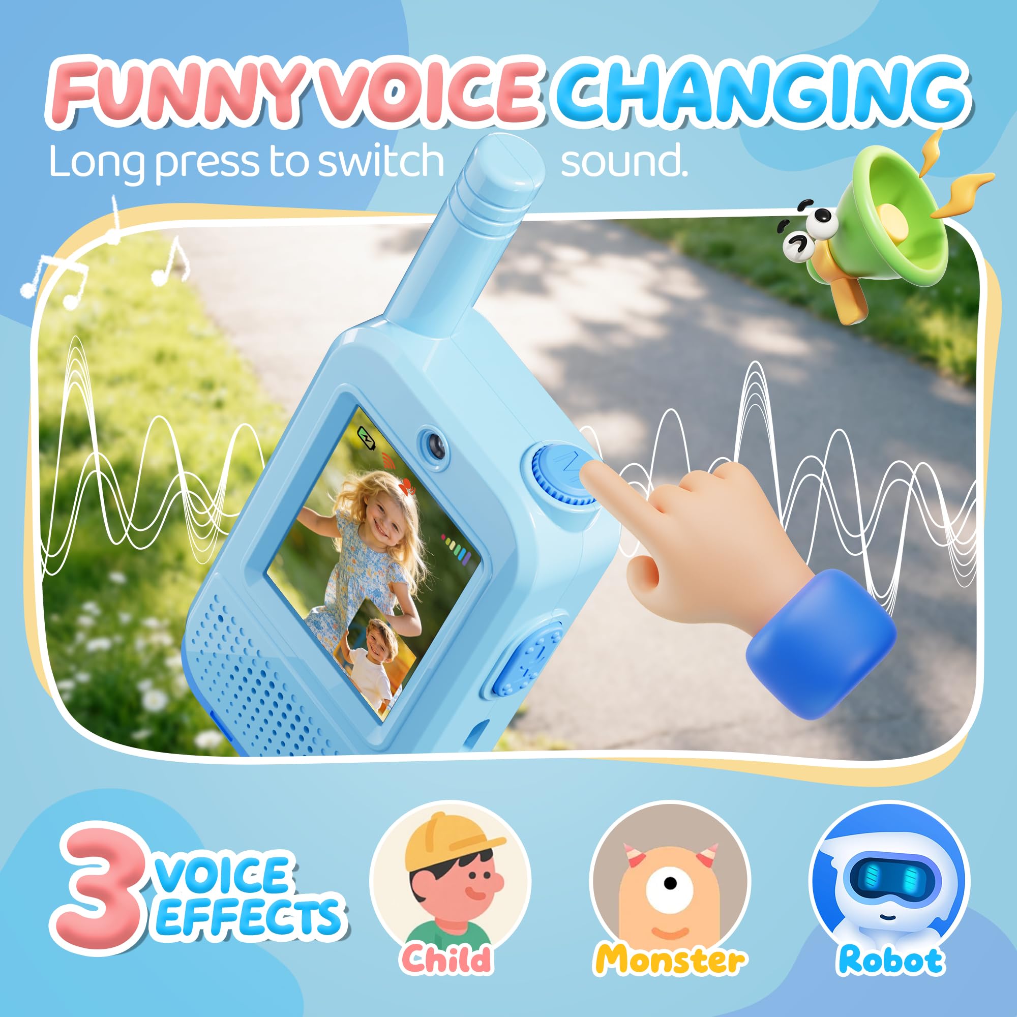TIATUA Walkie Talkie Video Bambini, Set da 2 Ricaricabile, Blu/Rosa