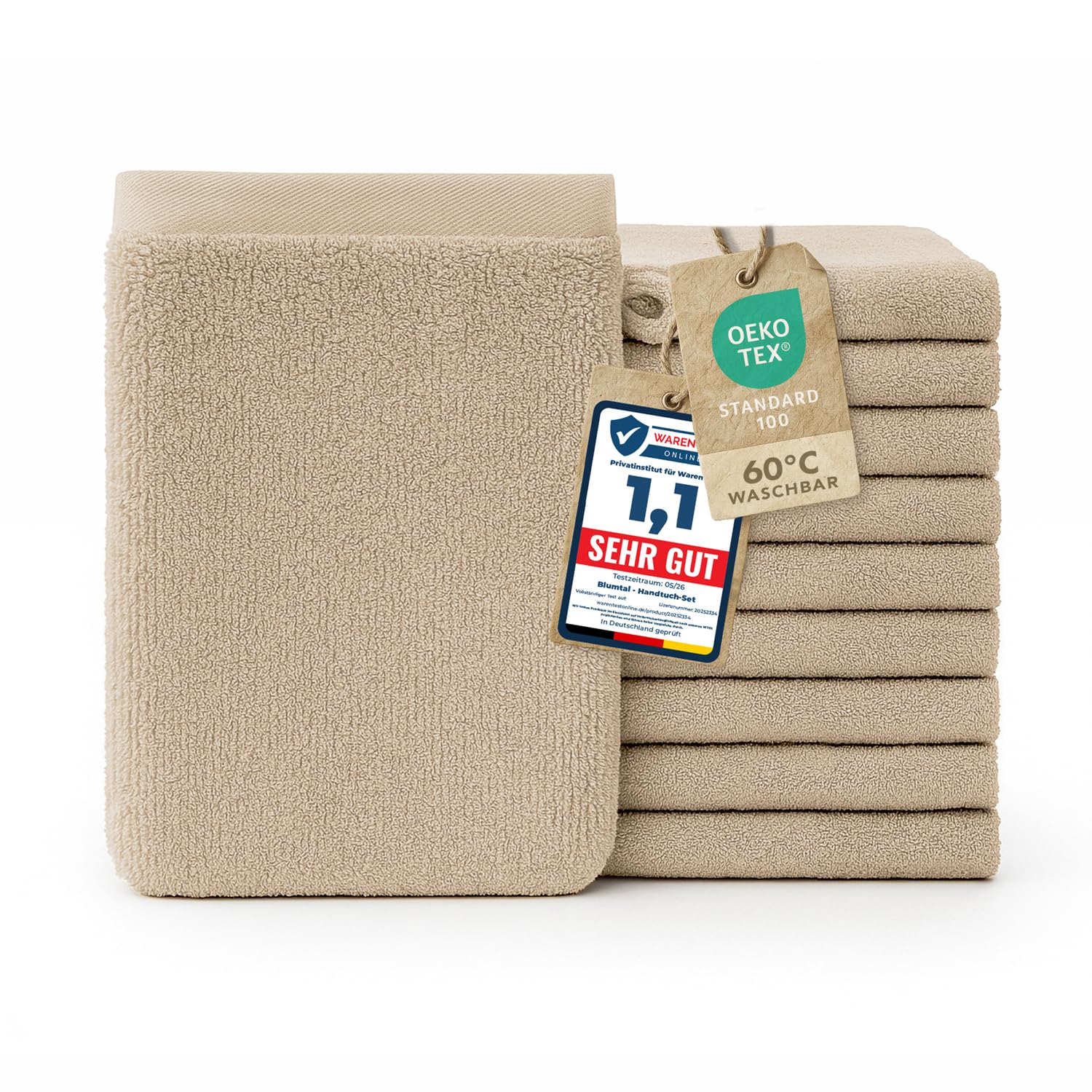 Blumtal Premium Frottier Waschlappen Set 10 teilig 100% Baumwolle - Oeko-TEX zertifizierte Waschlappen 10x (15x20 cm) - saugstarkes Frottier Seiftücher Set waschbar °60 - Seiflappen Beige/Taupe