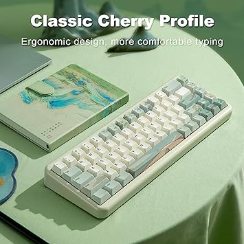 YUNZII Spring Tea Dye Sub PBT Keycaps,140 Full Keys Dye Sublimation PBT Custom Keycap Set with Key Puller for Cherry Gateron MX Switches Mechanical Gaming Keyboard (Cherry Profile, Spring Tea)