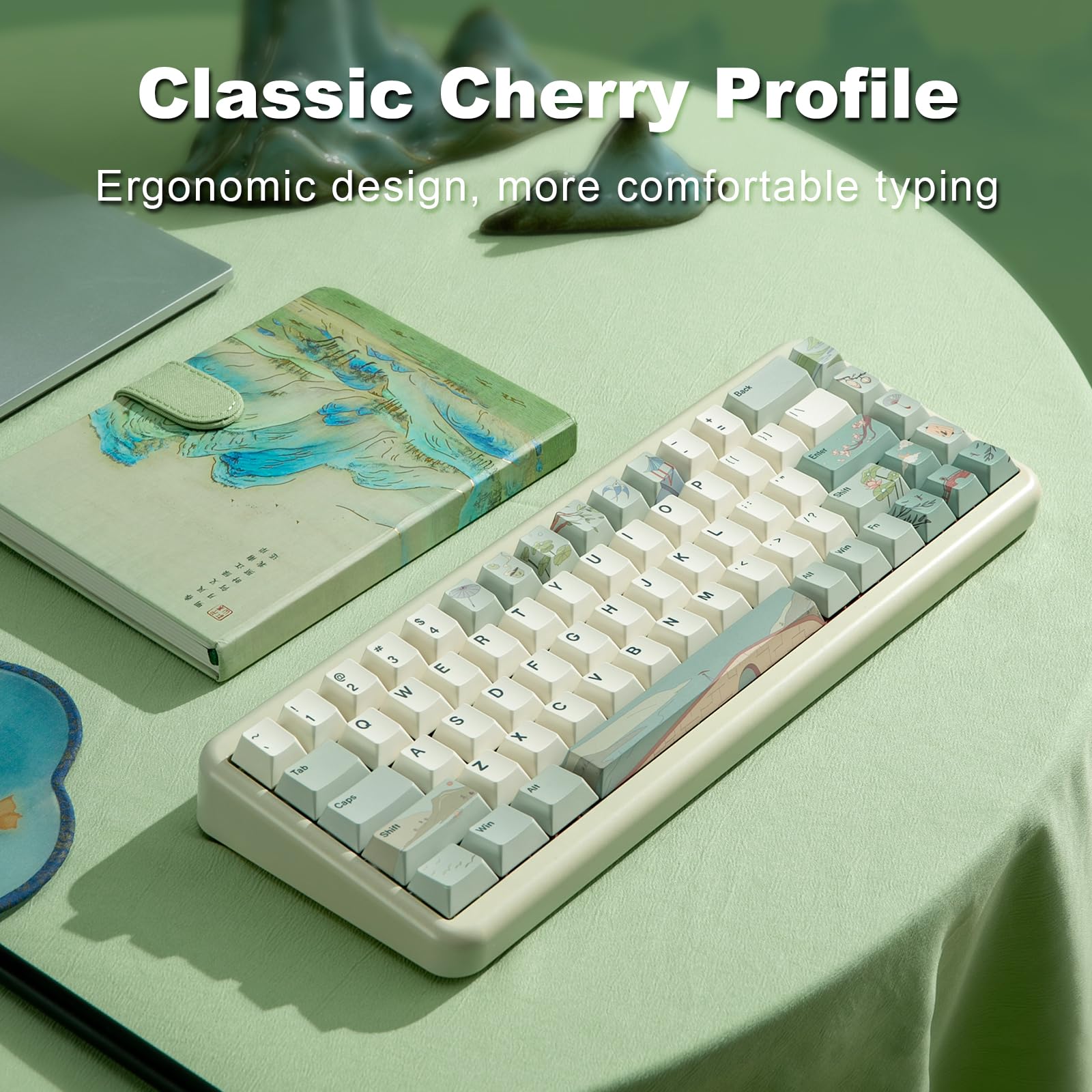 YUNZII Tasti Spring Tea Dye Sub PBT, 145 tasti completi, sublimazione del colore PBT personalizzati, con estrattore, per switch Cherry Gateron MX e tastiera meccanica da gioco (profilo ciliegia, tè