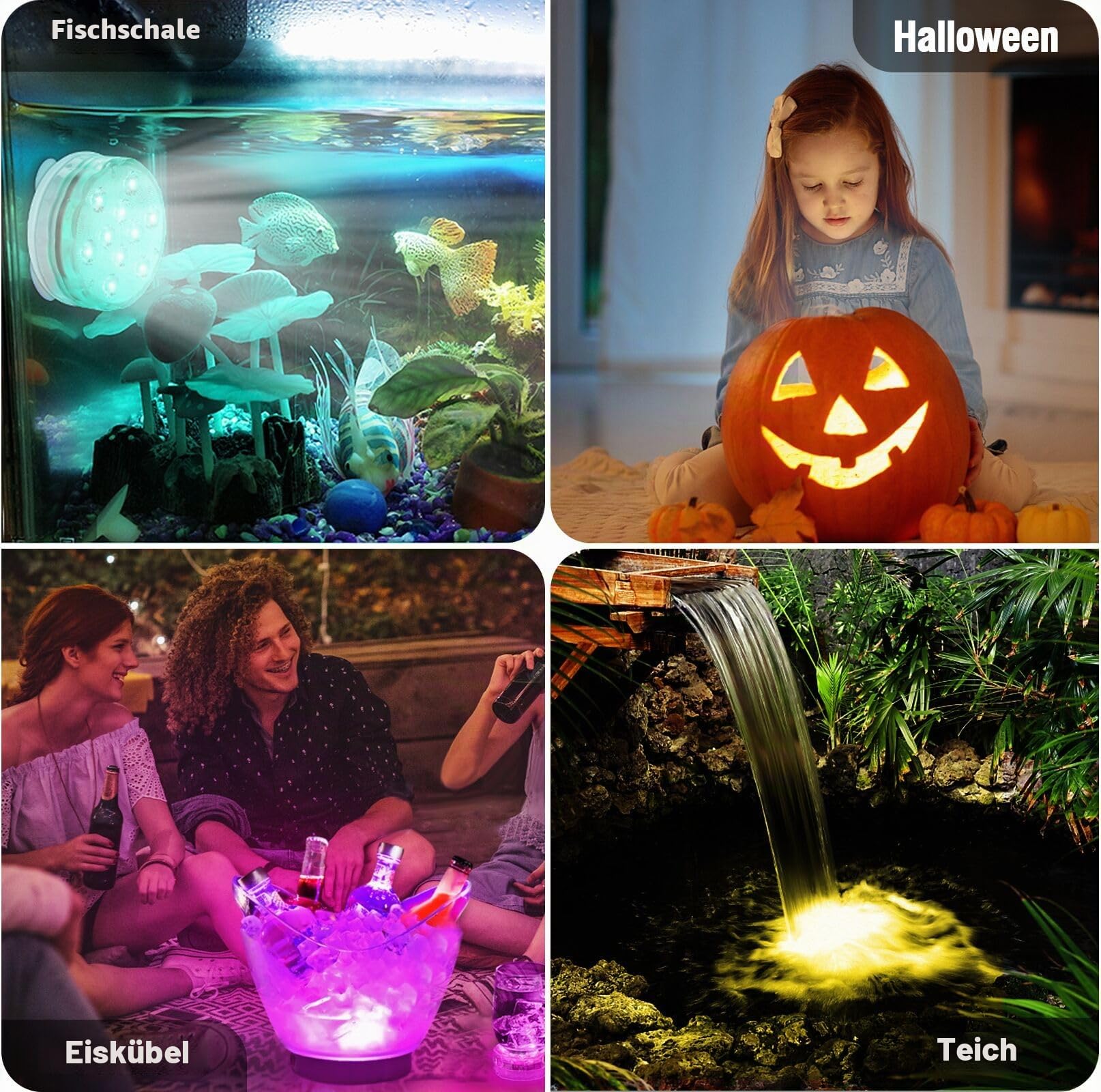 Qoolife USB Wiederaufladbares Unterwasserlicht Funksignal WRGB 3.3" Magnetische bunte LED-Tauchleuchten für Badewanne, Aquarium, Pool, Teich, Dekor, Spa, Weihnachten -2 Stück