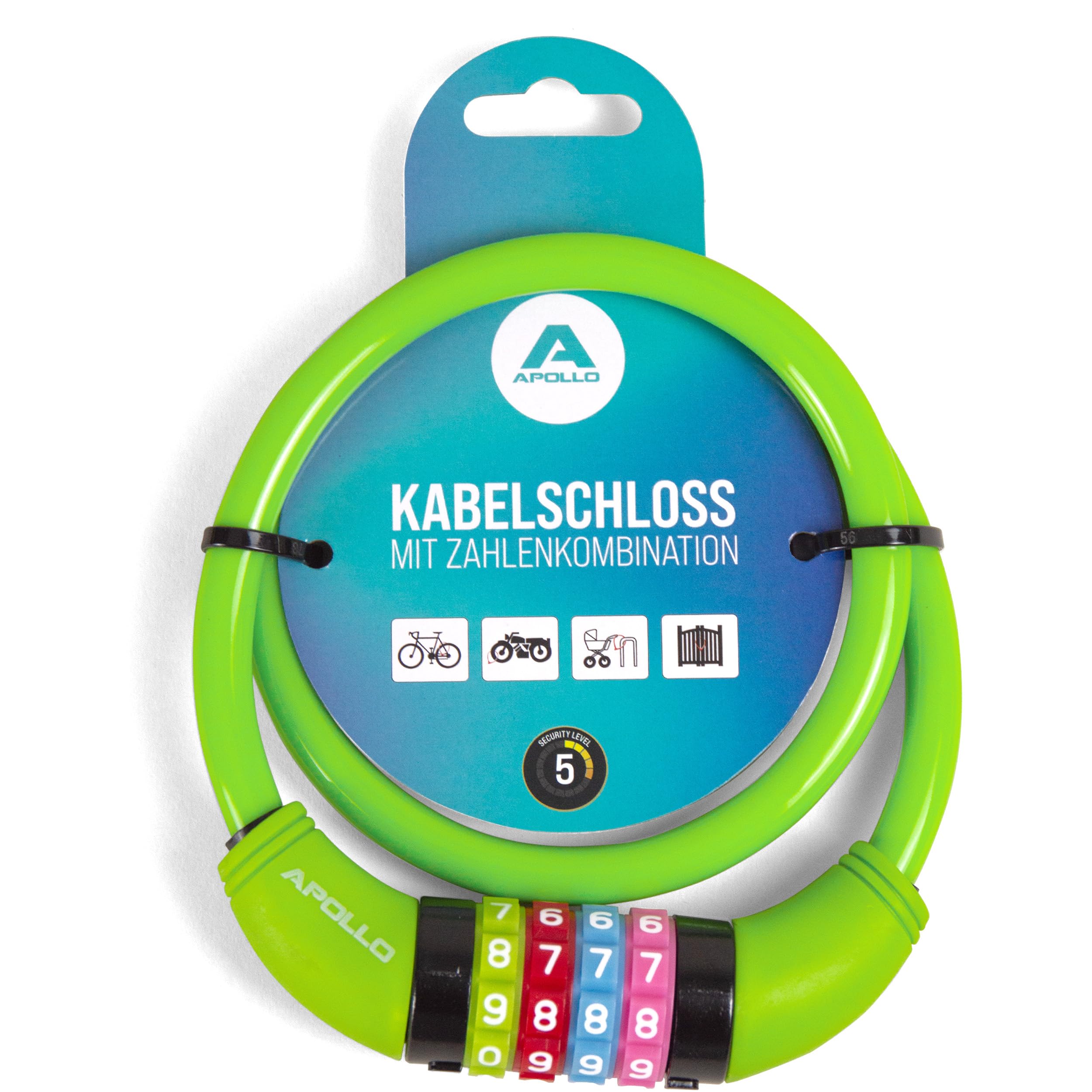Antivol Enfant Apollo – Cadenas à Combinaison 4 Chiffres, Câble 65 Cm Acier Revêtu (Pour Vélo, Trotinette, Draisienne)
