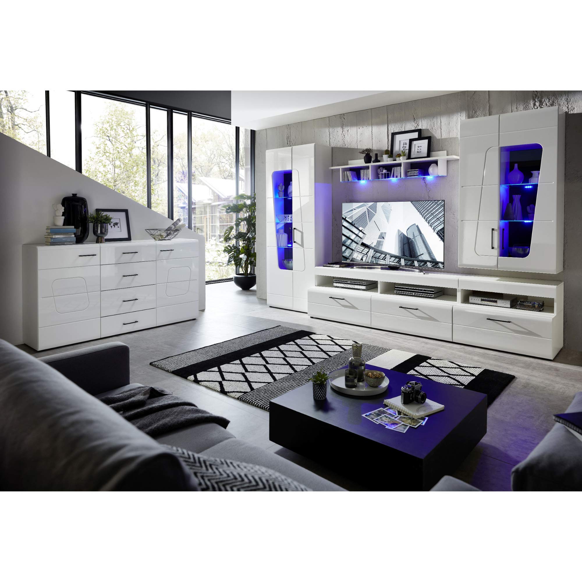 Stella Trading SPIRIT PLUS Sideboard in Hochglanz Weiß - Moderne Kommode mit viel Stauraum für Ihr Wohnzimmer - 170 x 94 x 42 cm (B/H/T)