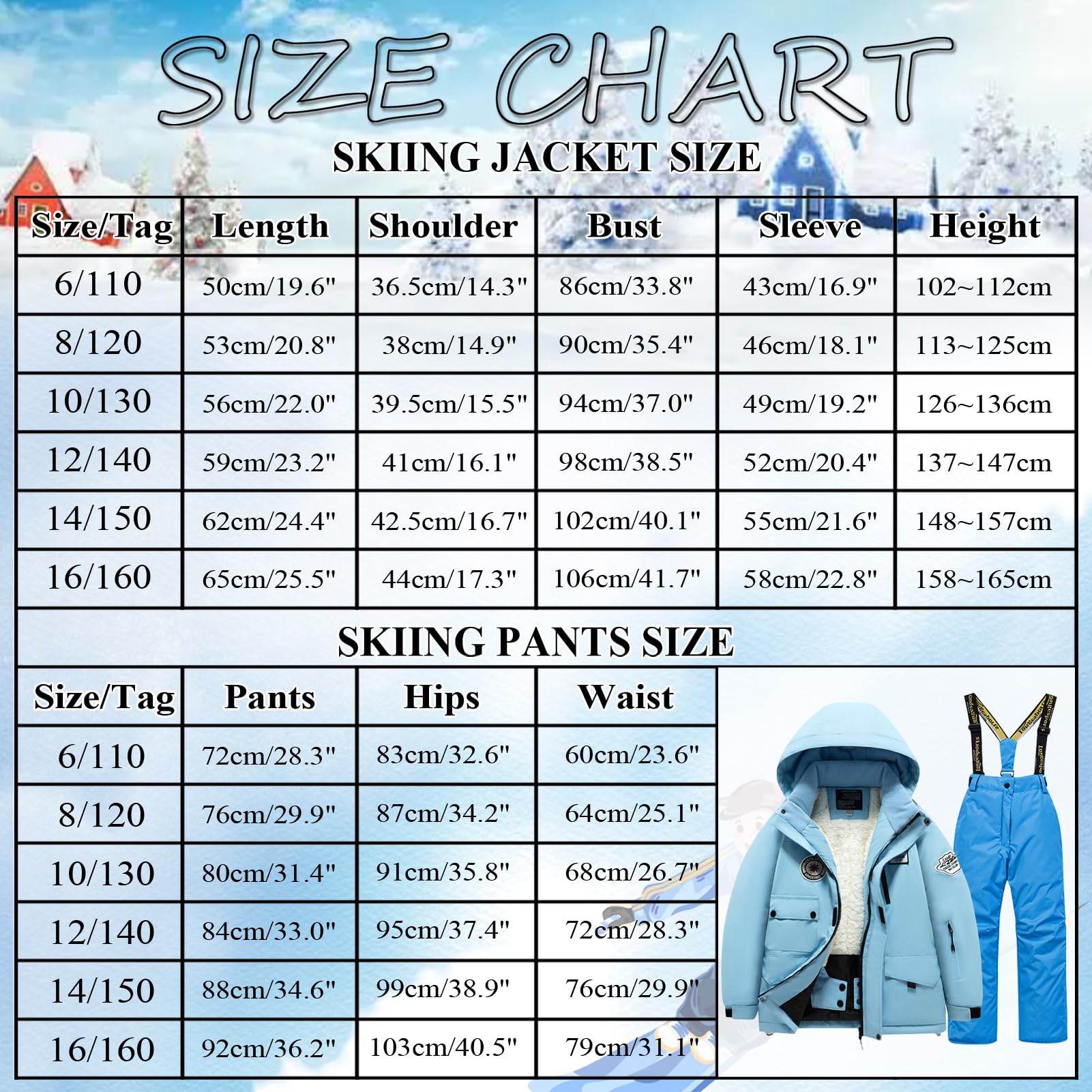 Enfant Unisexe Combinaison de Ski Ensemble 2pcs Veste à Capuche + Salopette Combinaison de Neige Garçon Fille Snowsuit