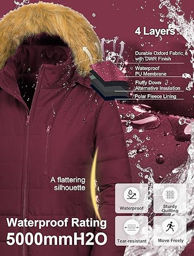 Miniatura 5 de CREATMO US Abrigos de invierno de talla grande para mujer, chaqueta larga acolchada con forro polar, parka con capucha de piel extraíble, disponible
