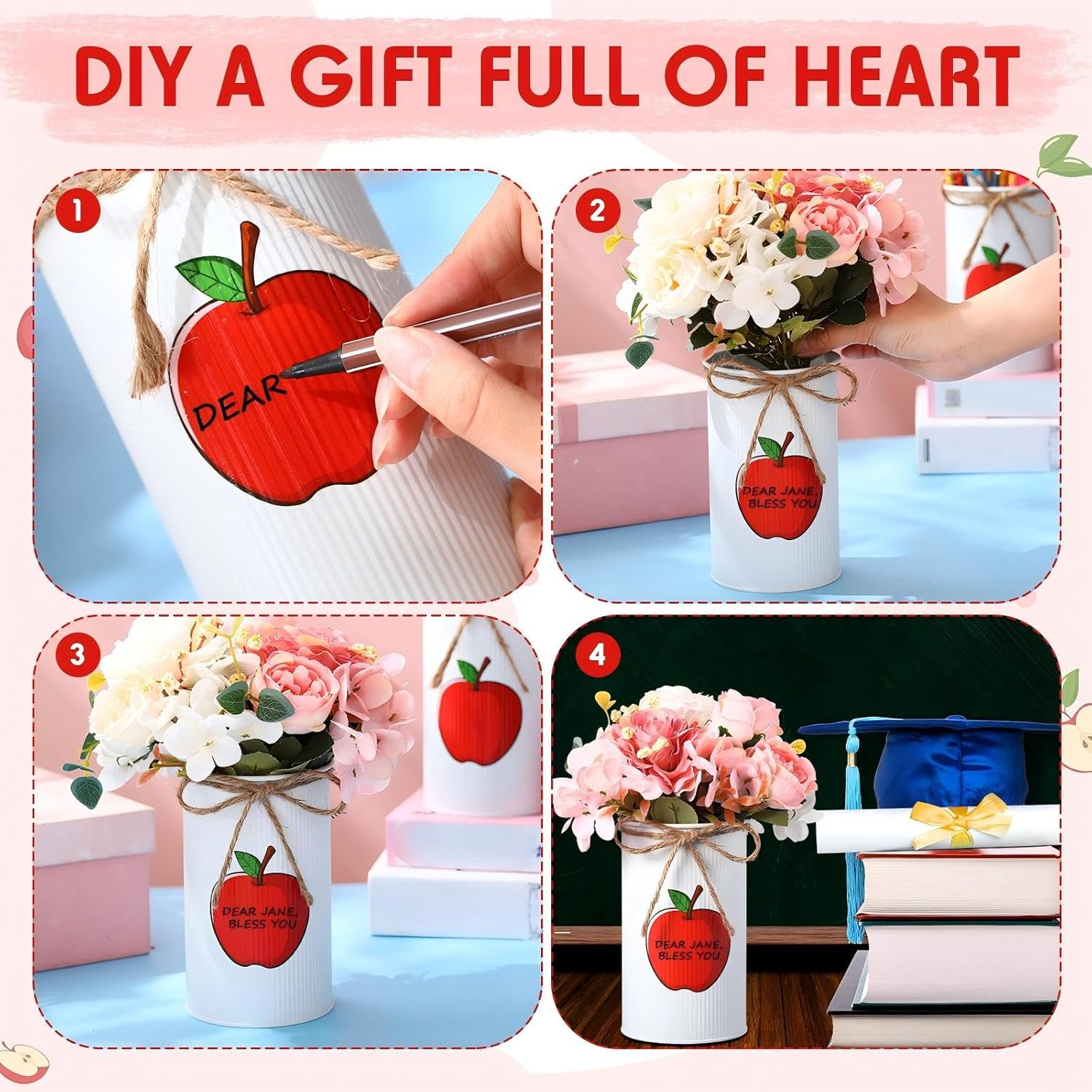 Domensi 8 Pcs Fall Apple Decorations Apple Vases Autumn Thanksgiving Table Centerpieces Galvanized Metal Vase for Flower Mason Jar Utensil Holder for Home Office Party Decor Teacher Appreciation Gift