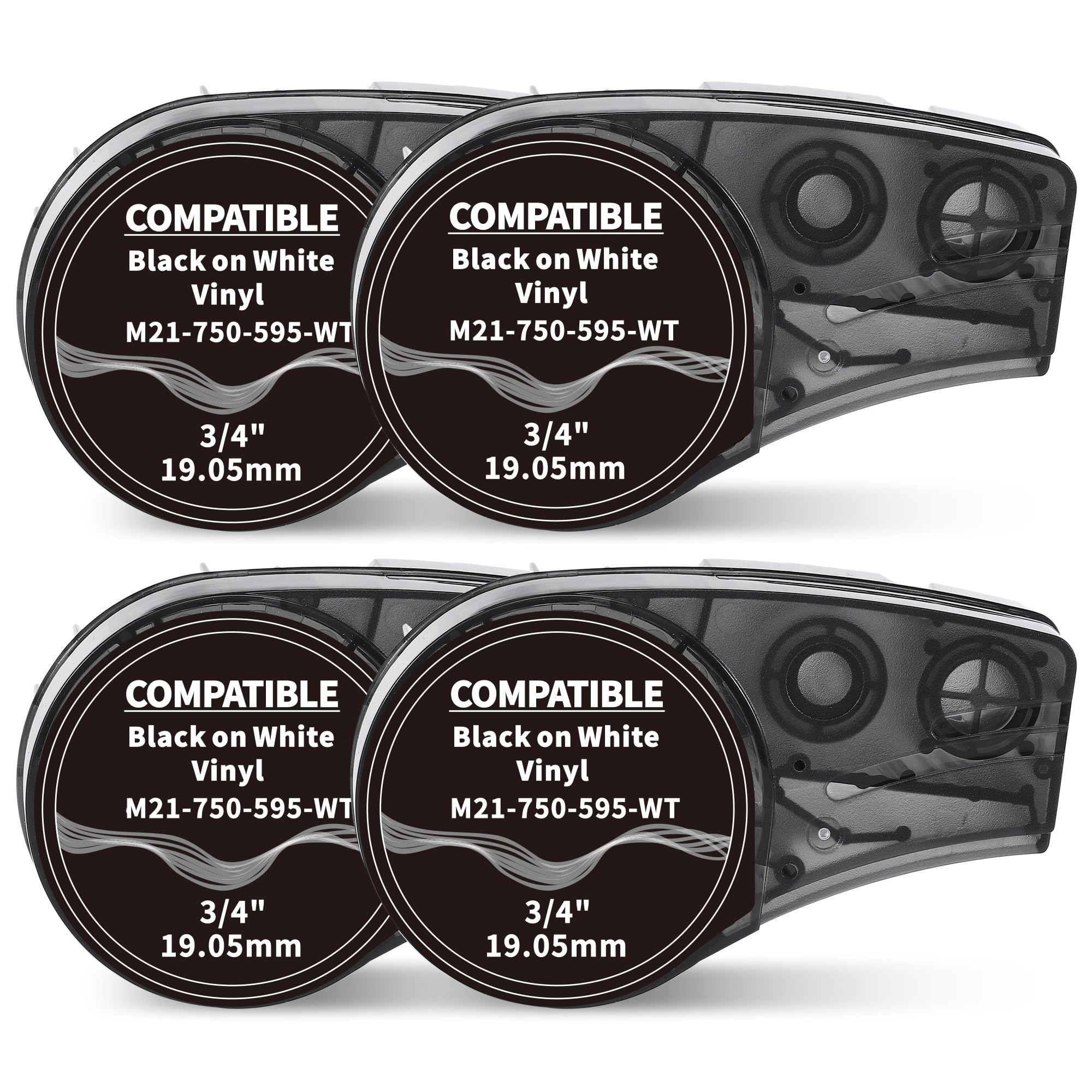 Wonfoucs Compatible Label Tape Replacememt for M21-750-595-WT All-Weather Vinyl Cartridge Ribbon, 3/4 inches Black on White Labels Tape for Indoor &