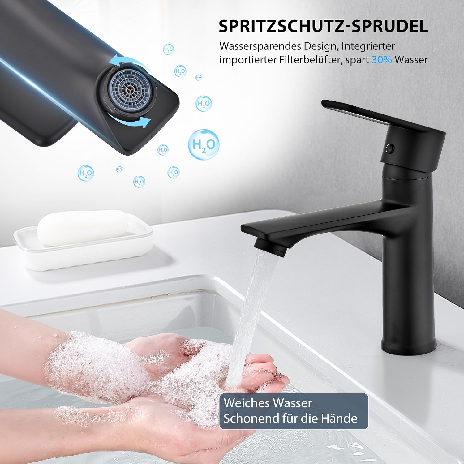 HOMELODY Robinet Lavabo Noir Mitigeur Salle de Bain Robinet Vasque Mitigeur Lave Main eau chaude et froide Robinetterie Acier inoxydable — vue 6