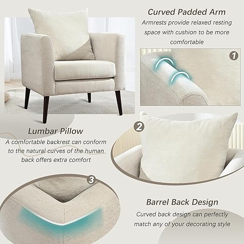 Miniatura 9 de Silla decorativa moderna, sillón tapizado con almohada, sofá individual de tela con asiento de salón y patas de madera, silla decorativa para sala