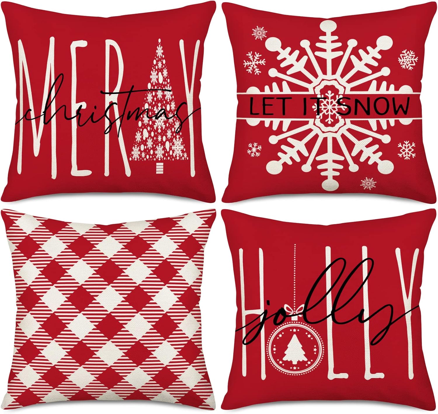 Aremetop Red Christmas Pillow Covers 24x24 Inch Set of 4
