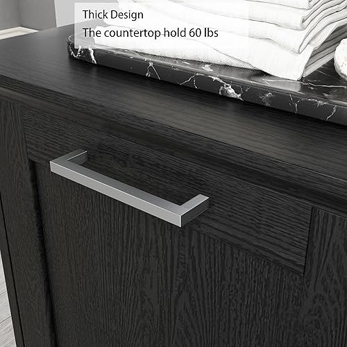 Miniatura 58 de Armario de basura abatible con instalación rápida y función desodorizante, armario de basura de madera para comedor y cocina, color negro Doble