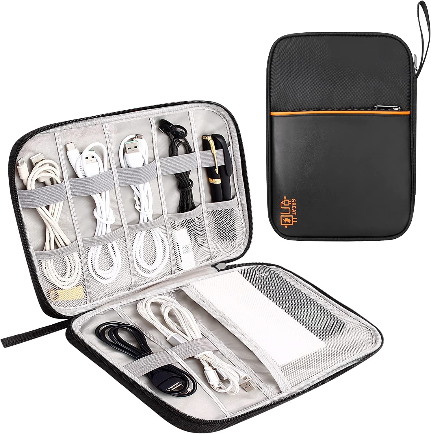 Electronics Organizer Travel Cable Organizer Bag Compact Waterproof Electronic Accessories Cord Case for Hard Drives, Cables, Cords, Chargers (Black - S12002)-image-3