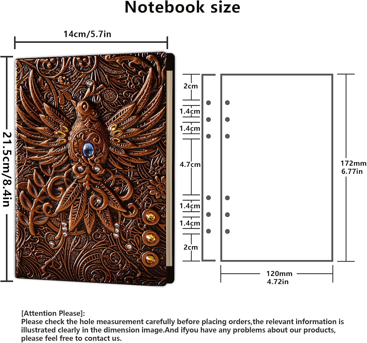 AncientDeer DND Notebook Unique 3D 6 Ring Binder Refillable Diary Notepads Vintage D&D Journal-Ideal for dungeons and dragons,magic the gathering.Great RPG dice set Accessories Gifts for DM & Players