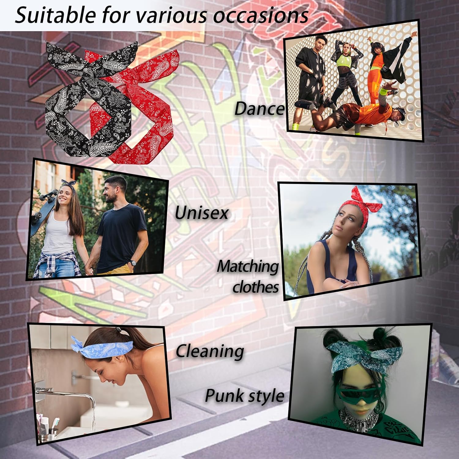 ONEYE Paisley Wire Headbands Hair Wraps Twist Bow Headband Bandana Cute Wire Bunny Ears Headbands Headwraps Hairbands Holder Hair Accessories for Women Ladies with 8PCS - Image 5