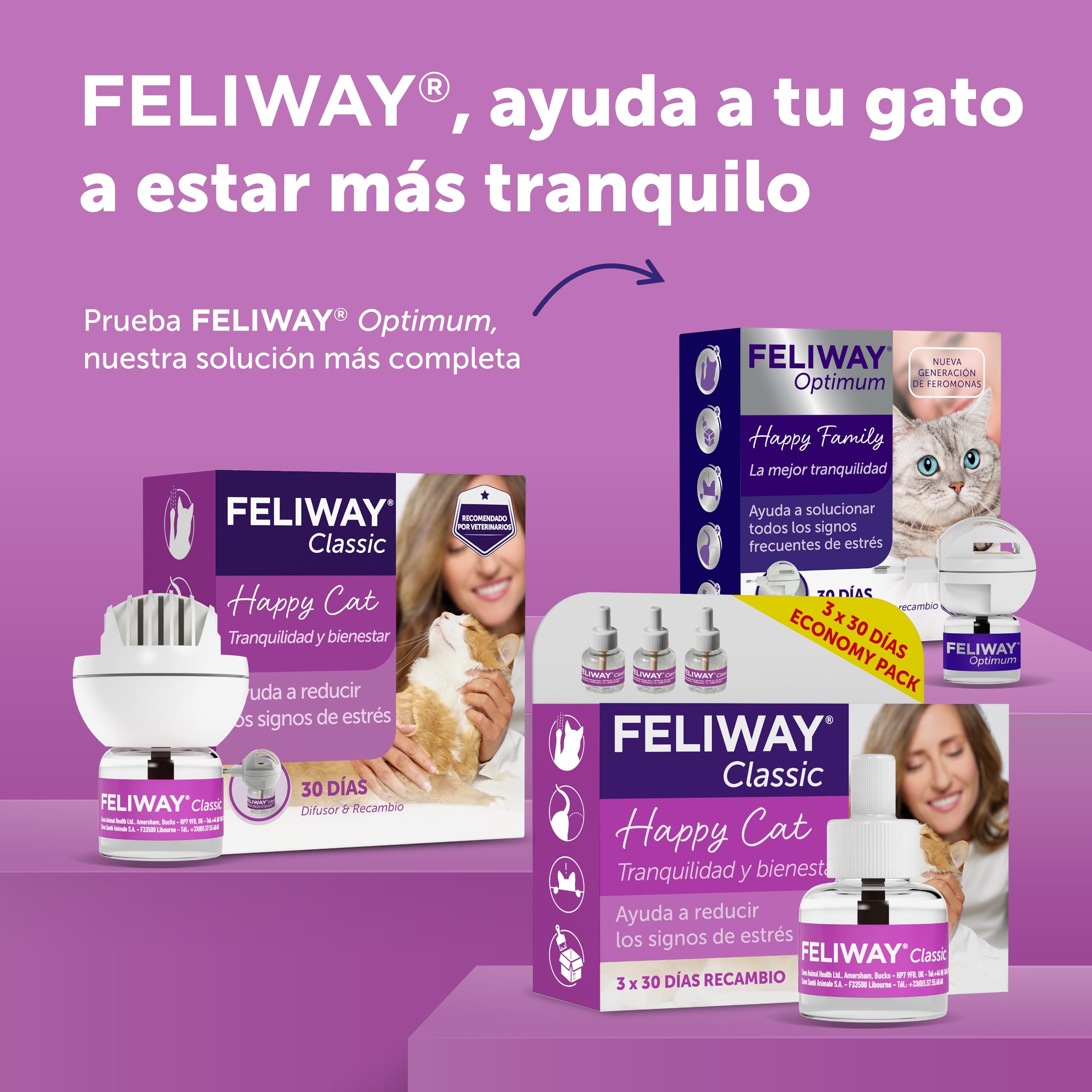FELIWAY Classic - Pack Ahorro 3 recambios para 90 días (3x48ml) - Ayuda a reducir los signos más comunes de estrés en gatos y gatitos. Recomendado por veterinarios. Tranquilidad y bienestar.