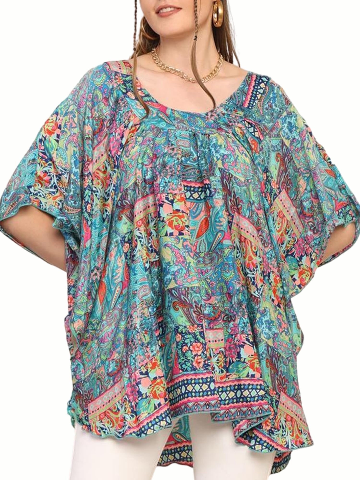 KE KANHA EXPORTS short Kaftan for women's & girls unique border design and tassel stretchable adjustable drawstring free size western kaftan fit flared floral all seasons