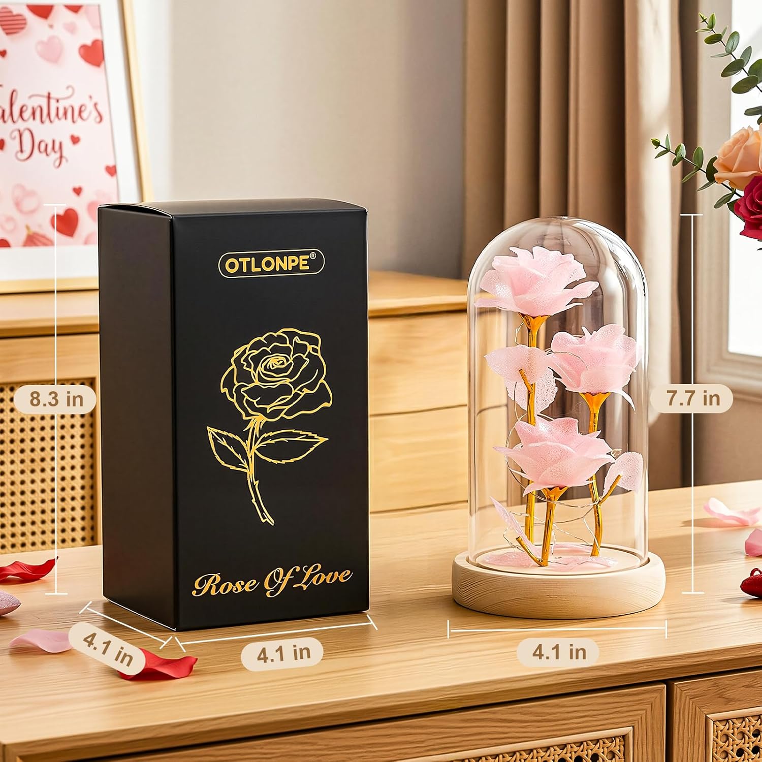 Otlonpe Mothers Day Flowers Gifts for Mom from Daughter Son, Preserved Forever Glass Light Up Rose Gifts for Grandma Wife Girlfriend Sister, Women Gift for Valentines Mothers Day Christmas Birthday