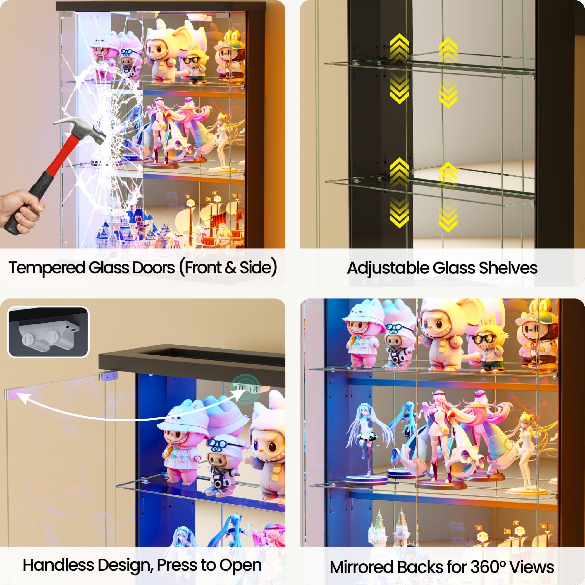 Vitrina colgante con puertas de cristal e iluminación LED para coleccionables figuras