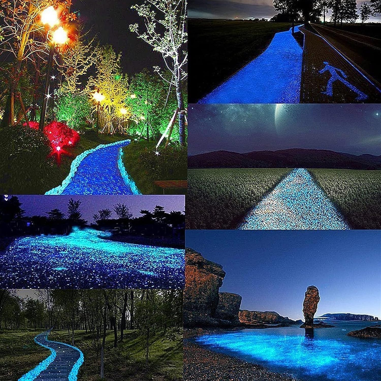 Guijarros brillantes for pecera, guijarros de jardín, rocas que brillan en la oscuridad al aire libre, 1200/1800 piezas de rocas azules brillantes for jardín al aire libre, lecho de flores, pasarela f