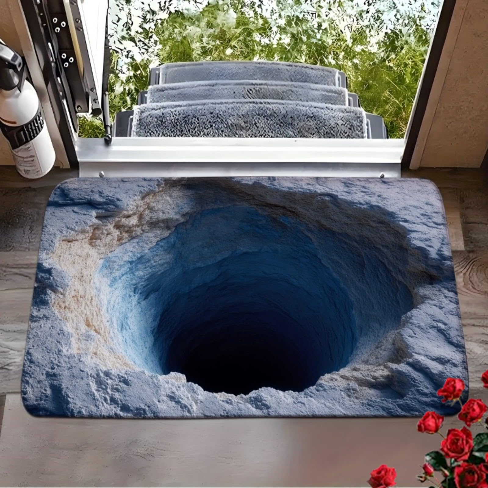 2026 New 3D Hole Rug, Dog Gets Scared of 3D Carpet, Rug That Looks Like a Hole, Optical Illusion Rugs, Non-Slip, for Bedroom, Living Room to Decorate or Game with Your Pets (60*90cm,Algae Mud-L)