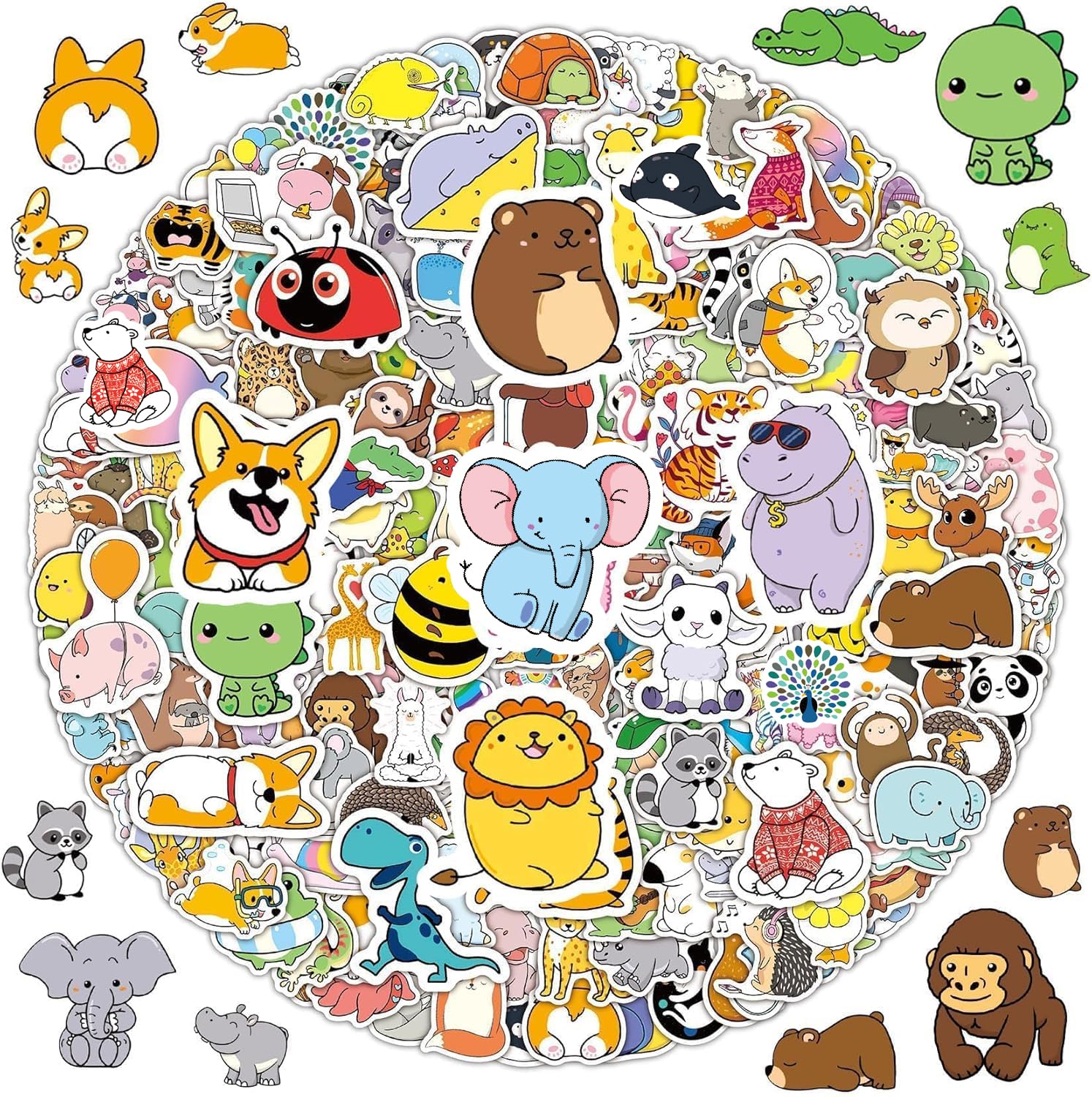 SYCARON 200PCS Water Bottle Stickers for Kids, Waterproof Vinyl Stickers Laptop Decals Cute Sticker Packs Stickers for Girls Teens Adults (Animal Stickers)