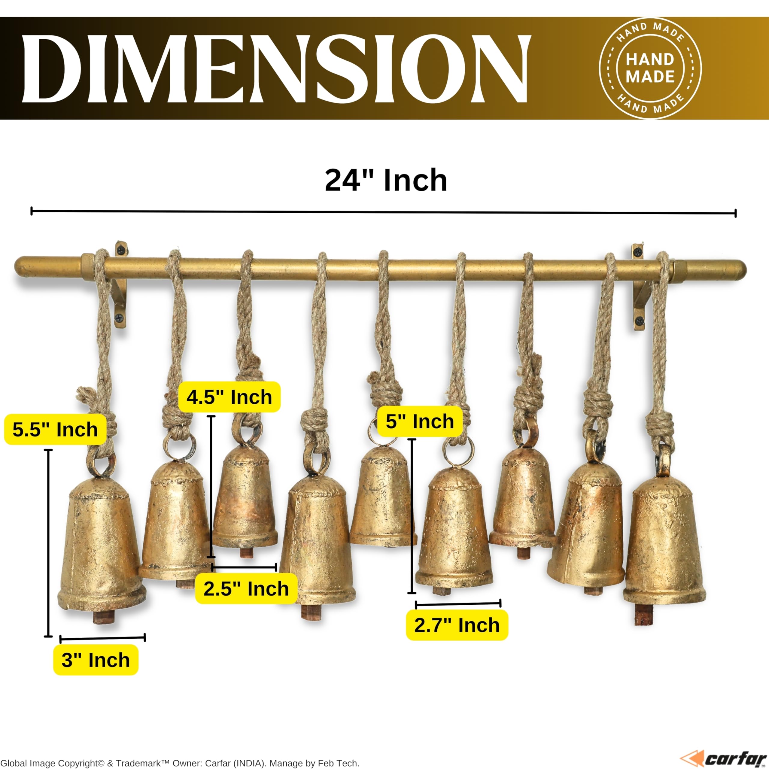 Carfar Shabby Chic Set of 3 Country Rustic Style Cone Bells Handmade Metal Harmony Christmas Hanging Decorative Cow Bells Set (1, Small Complete Set)