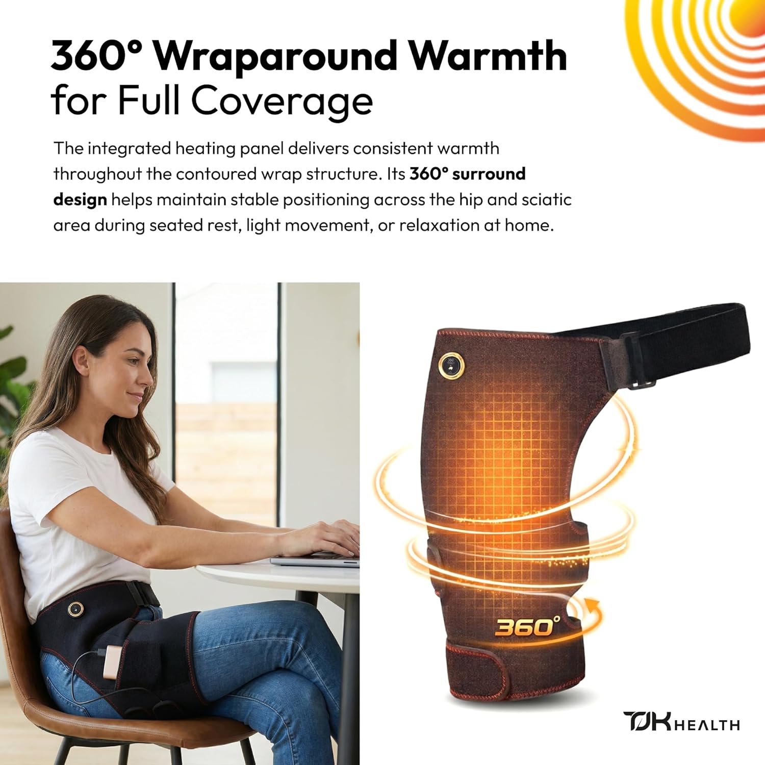 Hip Brace Heating Pad - Heated Support for Hip Pain Sciatic Nerve Lower Back Thigh Buttock for Men Women - Adjustable Electric Heating Therapy Wrap Device for Sciatica & Hip Joint Support