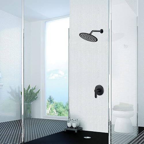 Miniatura 6 de POPFLY Juego de grifo de ducha negro, sistema de ducha de lluvia de baño con cabezal de ducha de 8 pulgadas, kit de molduras de ducha de una sola