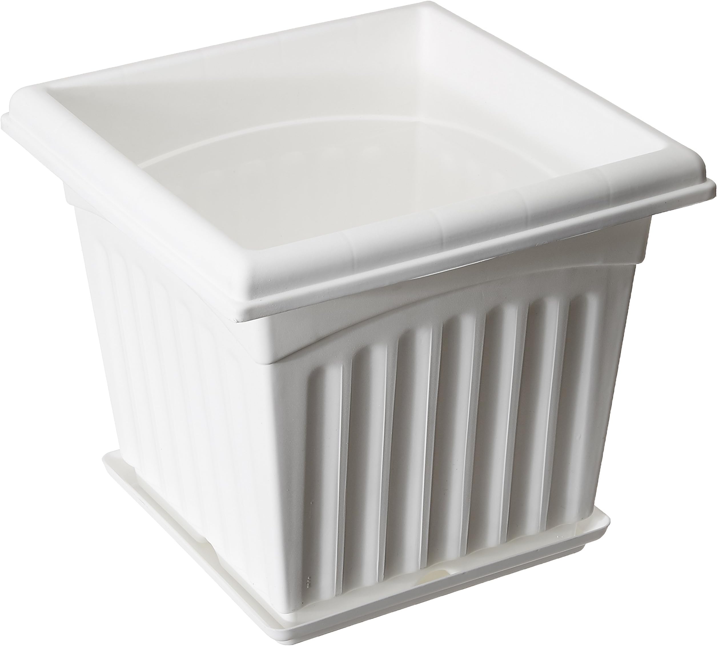 GARDENS NEED Plastic Square Planter with Drip Tray Set (14 Inch, White, Pack of 2 Sets)