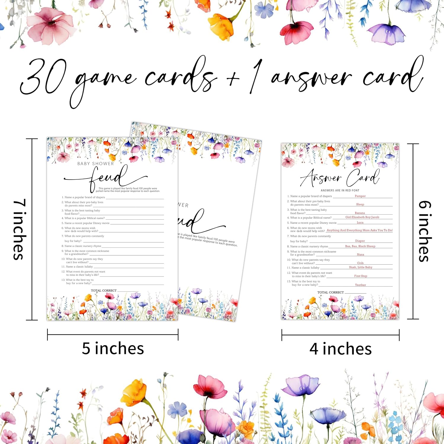 Baby Shower Floral Feud Game Set - 30 Pcs Double-Sided with 1 Answer Card - Gender Neutral Party Activities Supplies - A09 image 2