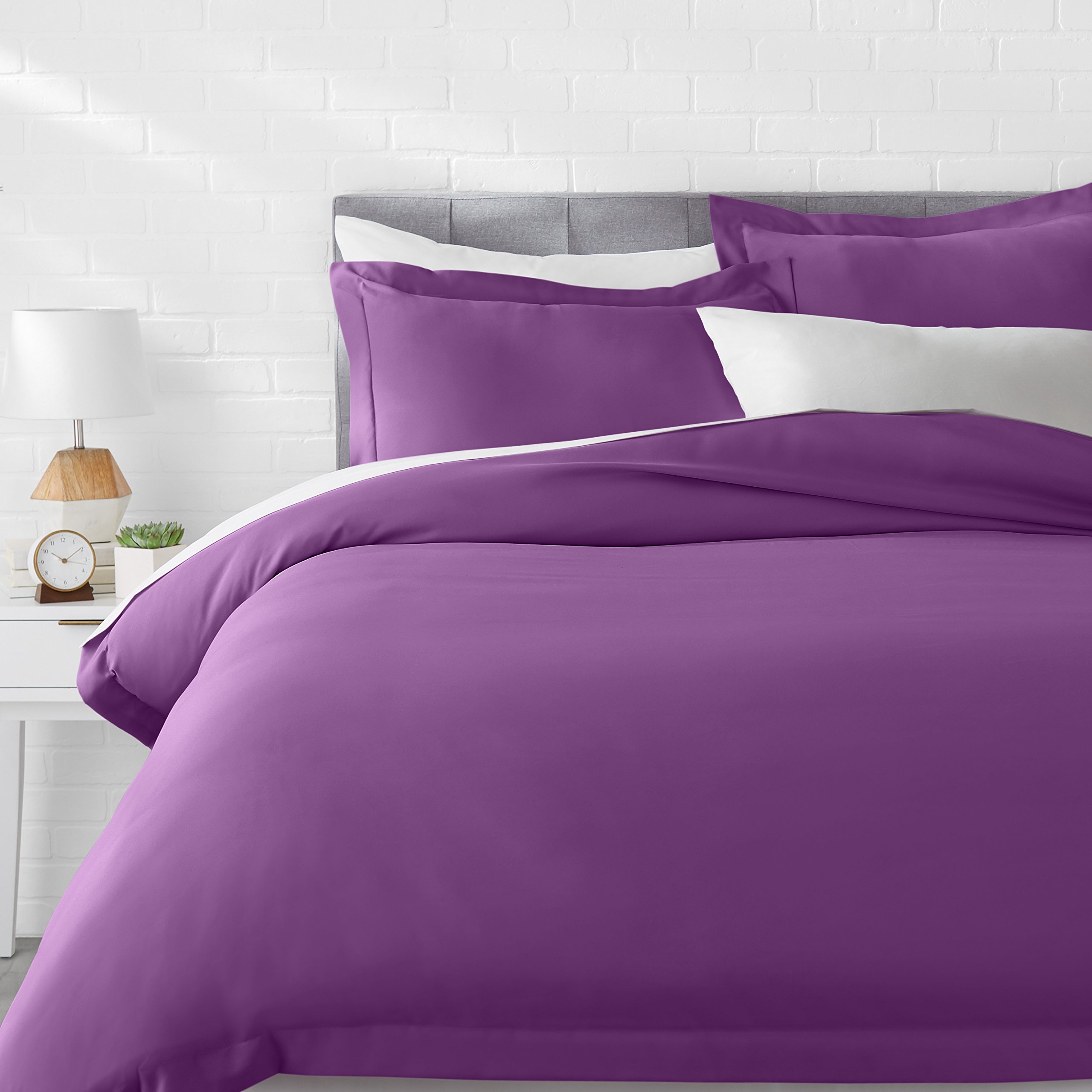 AmazonBasics Microfiber Quilt Cover Set with 2 Pillow Covers, Purple, Plum, Queen Size 3-Piece-image-25