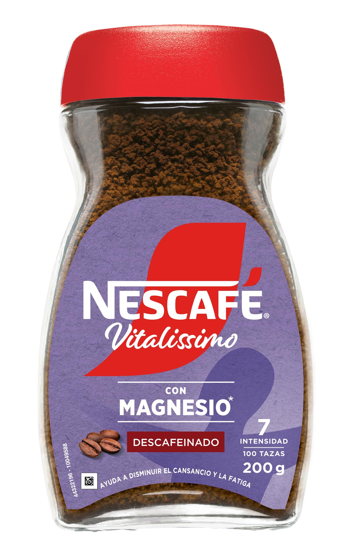 NESCAFÉ VITALISSIMO DESCAFEINADO con magnesio, café soluble descafeinado, frasco de vidrio, Pack de 6 x 200 g