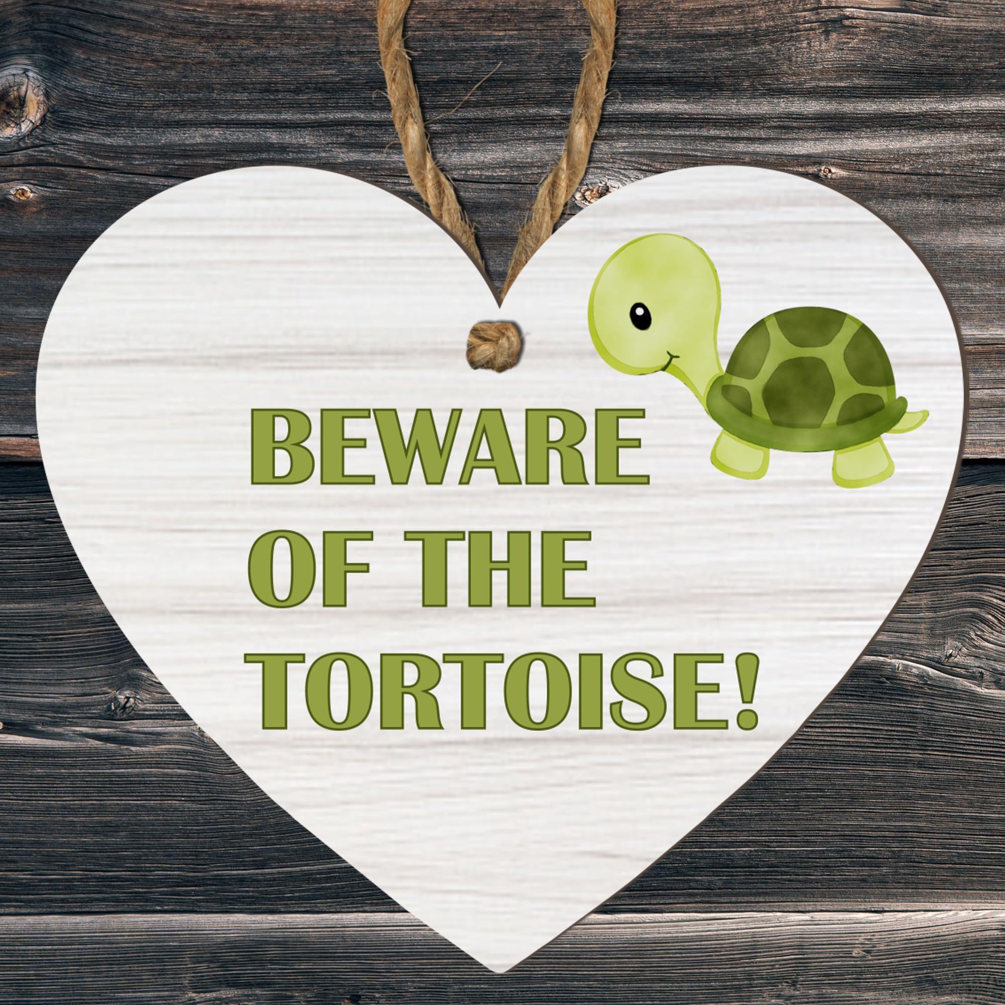 Funny Tortoise Warning Sign – "Beware of the Tortoise!" – Heart-Shaped MDF Wall Décor for Home, Garden Shed, or Office – Cute and Humorous Animal-Themed Sign (Large: 23 cm (H) × 20 cm (W))