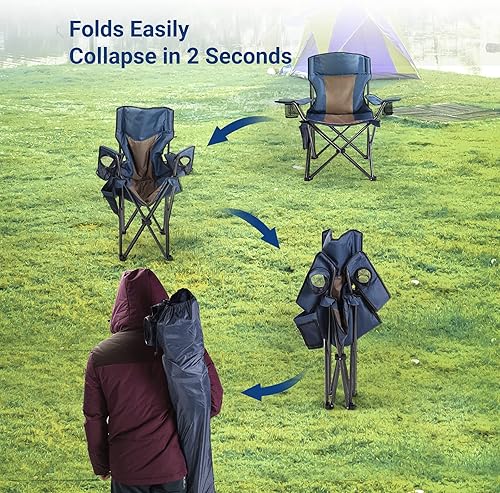 Miniatura 7 de AsterOutdoor - Silla plegable de campamento acolchada con portavasos grandes, organizador lateral y bolsillo trasero para exteriores, campamento,