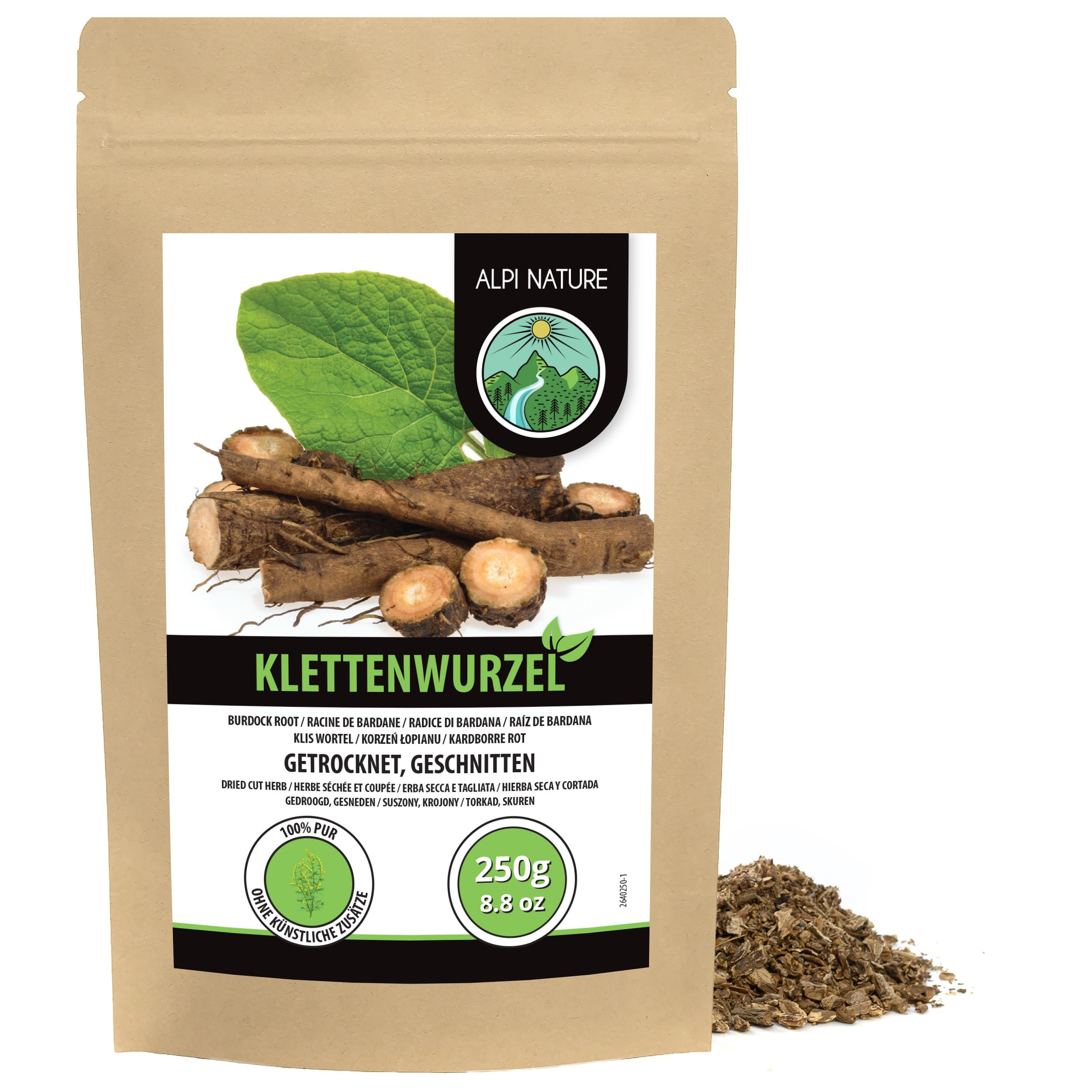 Alpi Nature Klettenwurzel Tee 250g, Klettenwurzel getrocknet und geschnitten, Klettenwurzelstücke