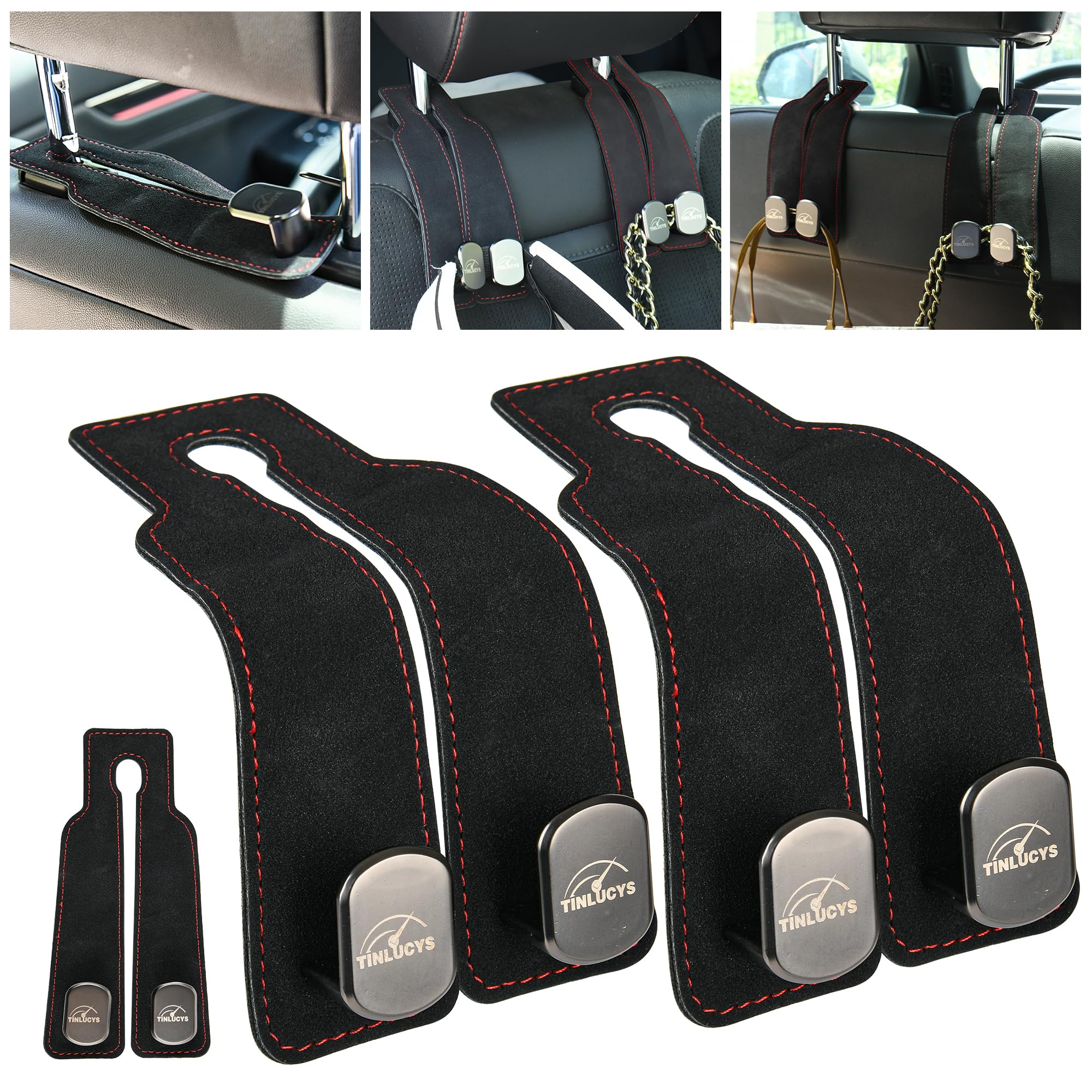Car Seat Headrest Hook 2 Pack,Purse Hook for Universal Vehicle,Bag Holder Hook for Car,Handbag Suede Purse Coat Fit for Car Accessories Black