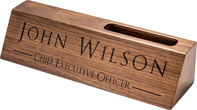 Engraving Personalized Desk Name Plates, Custom Name Plates With Business Card Holder For Desks, Office Gift for Boss Teacher CEO Coworker, Man Dad Husband Birthday Gifts