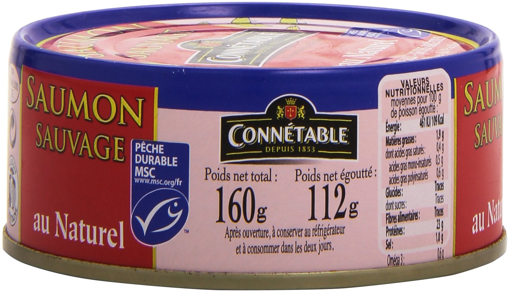 Connétable Saumon Sauvage au Naturel La Boîte de 160 G, 112 g Net Egoutté - Lot de 6