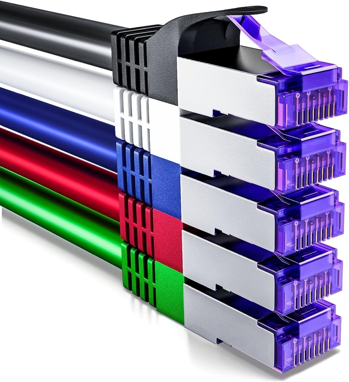 deleyCON 5x 1m (3.28 ft.) CAT7 Network Cable - 10 Gigabit - RJ45 Patch & Ethernet Cable (Copper, SFTP PiMF Shielding) - for High-Speed LAN DSL Switch Modem Router Patch Panel CAT7 CAT6 - Colorful